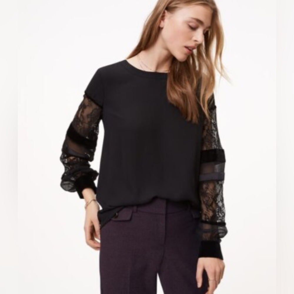 LOFT Black Lace Sleeve Blouse